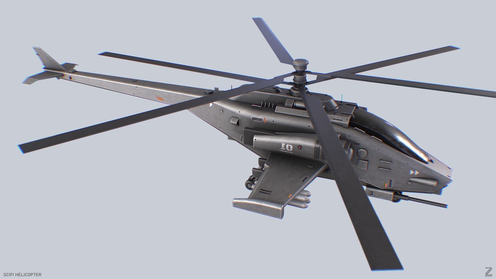 Scifi helicopter Low-poly 3D model_7