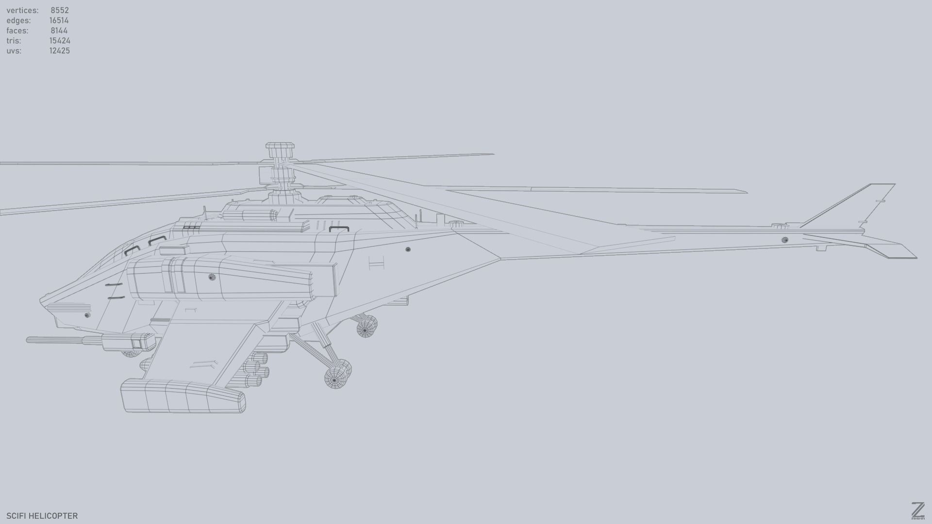 Scifi helicopter Low-poly 3D model_10