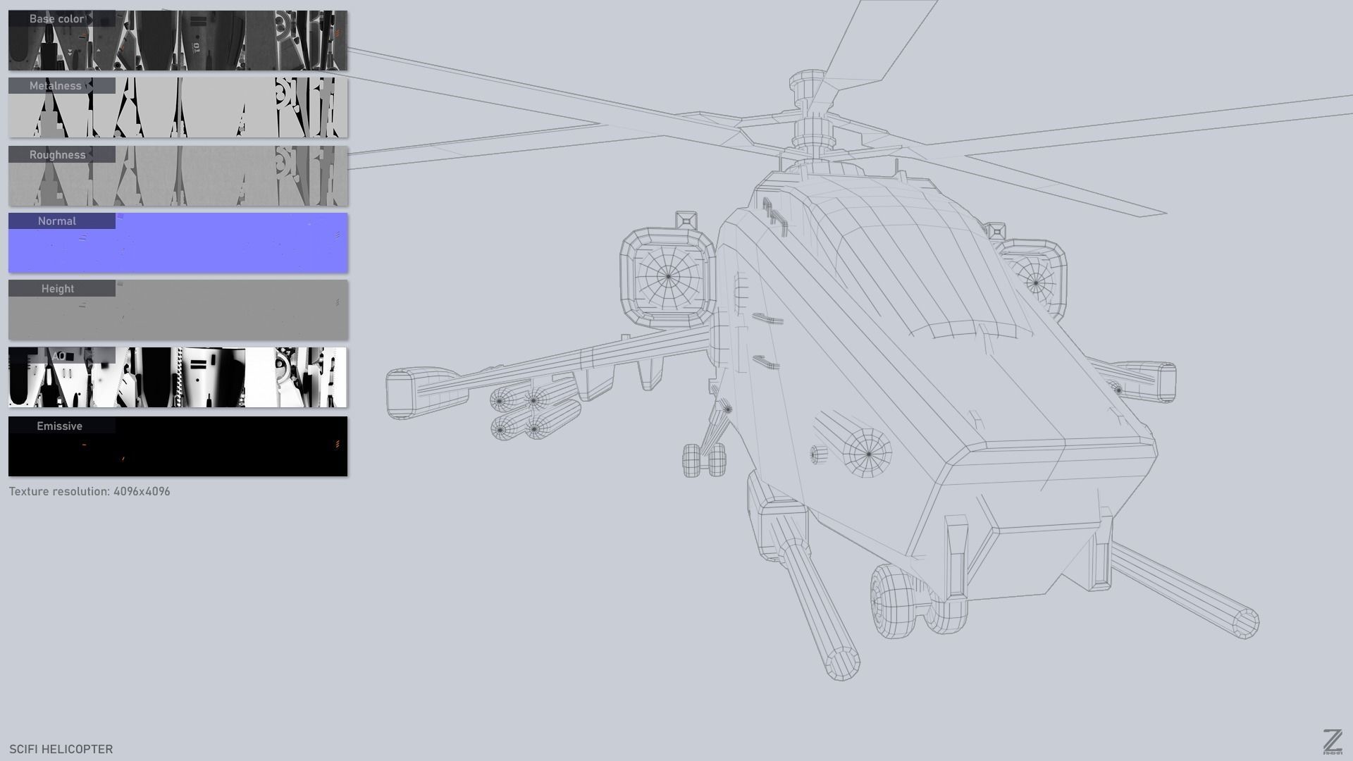 Scifi helicopter Low-poly 3D model_3