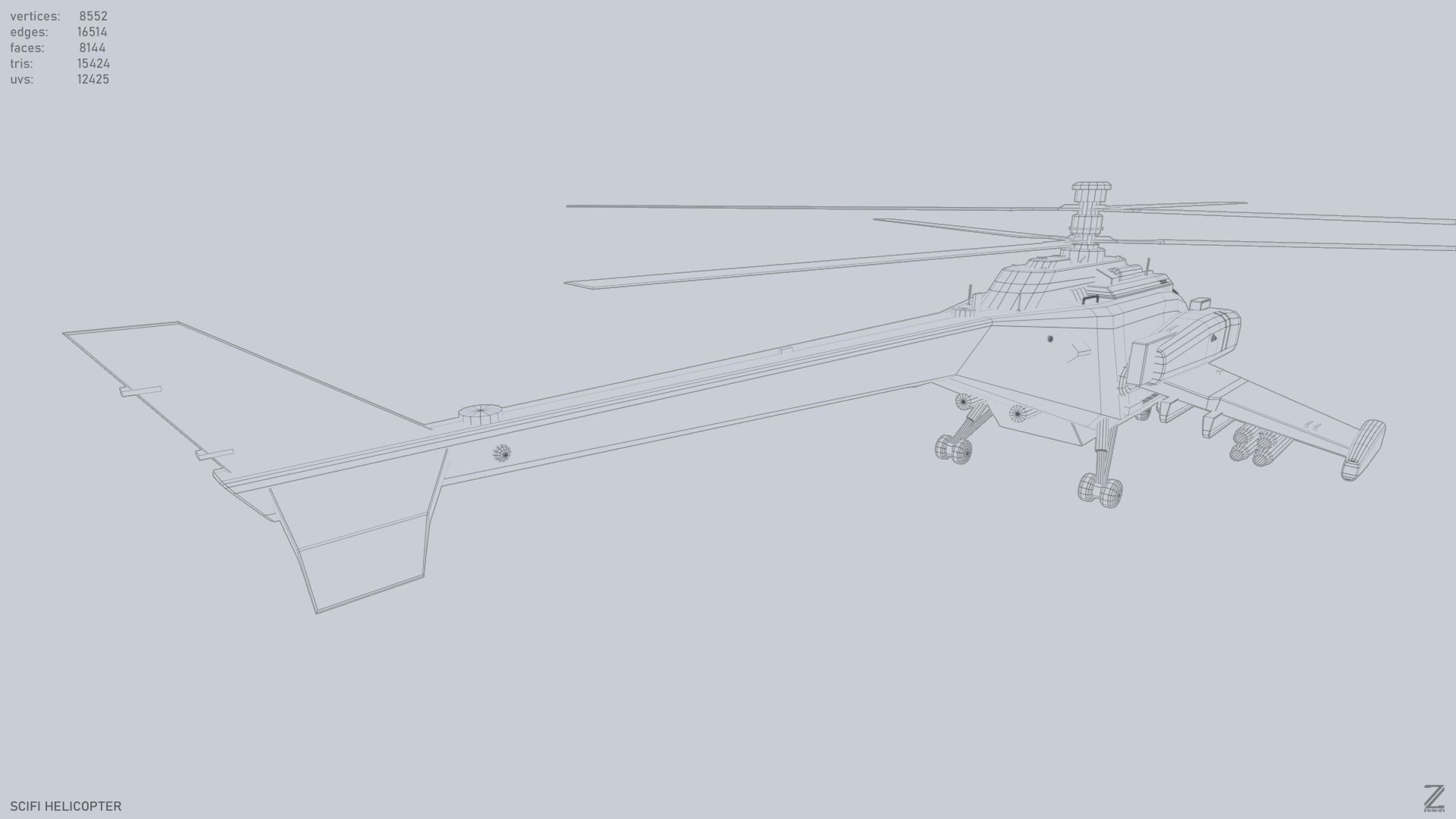 Scifi helicopter Low-poly 3D model_9