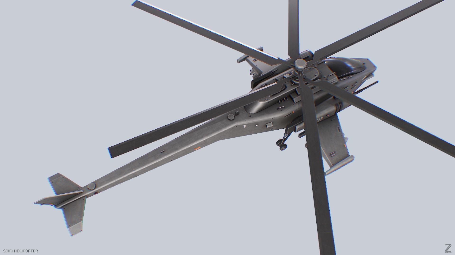 Scifi helicopter Low-poly 3D model_6