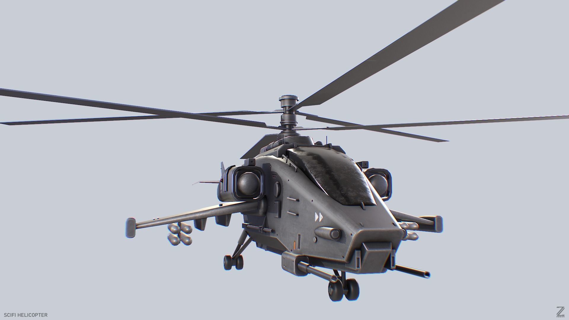 Scifi helicopter Low-poly 3D model_8