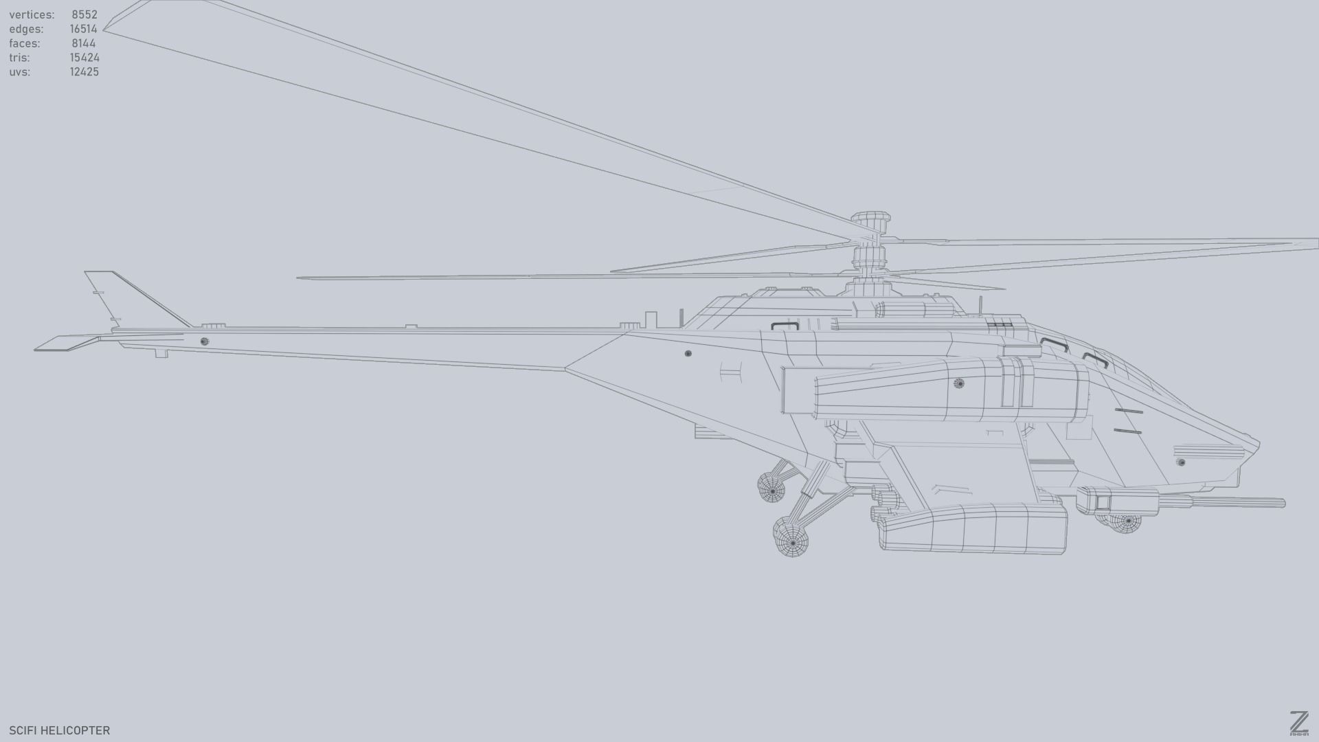 Scifi helicopter Low-poly 3D model_11
