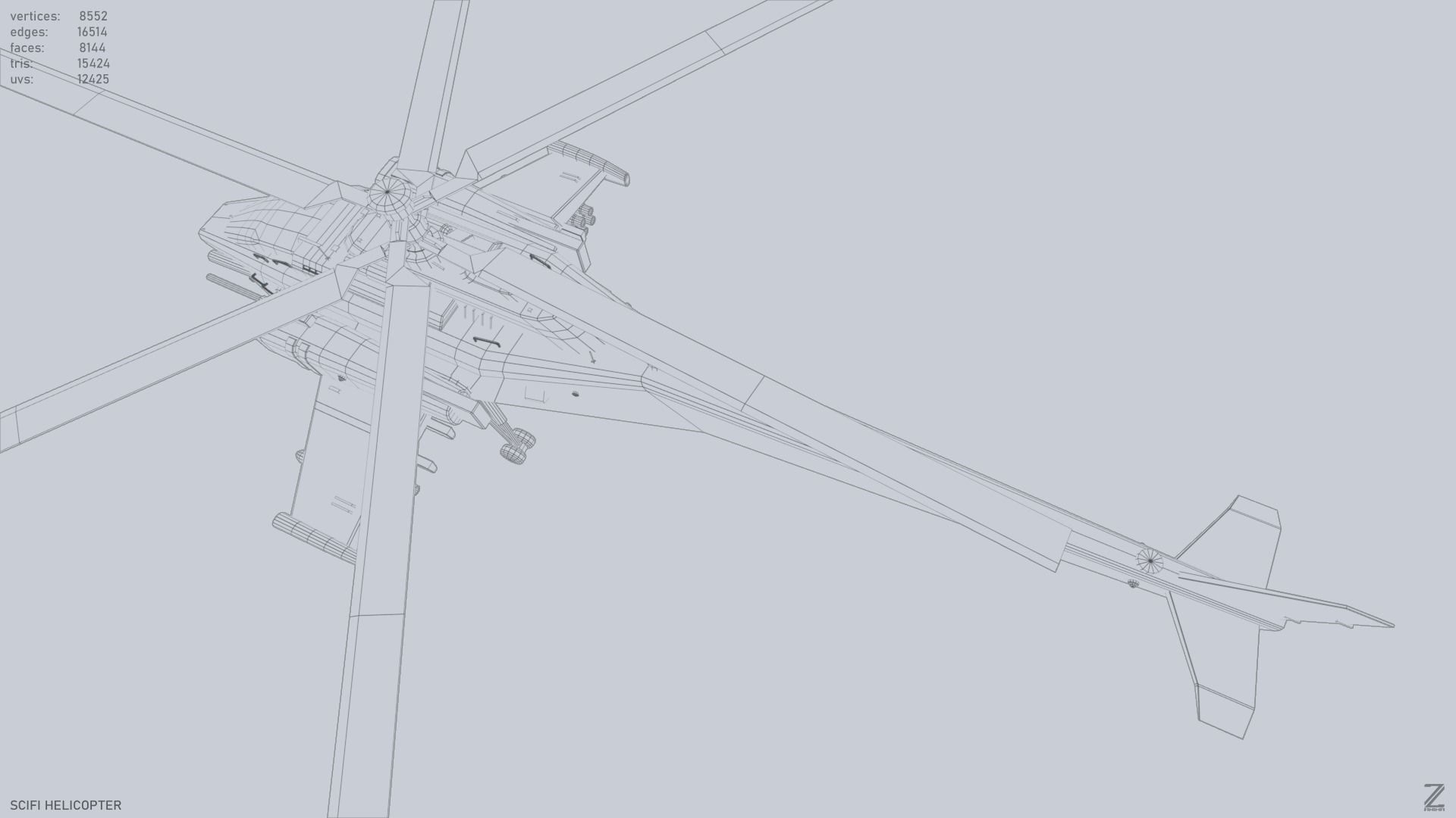 Scifi helicopter Low-poly 3D model_13