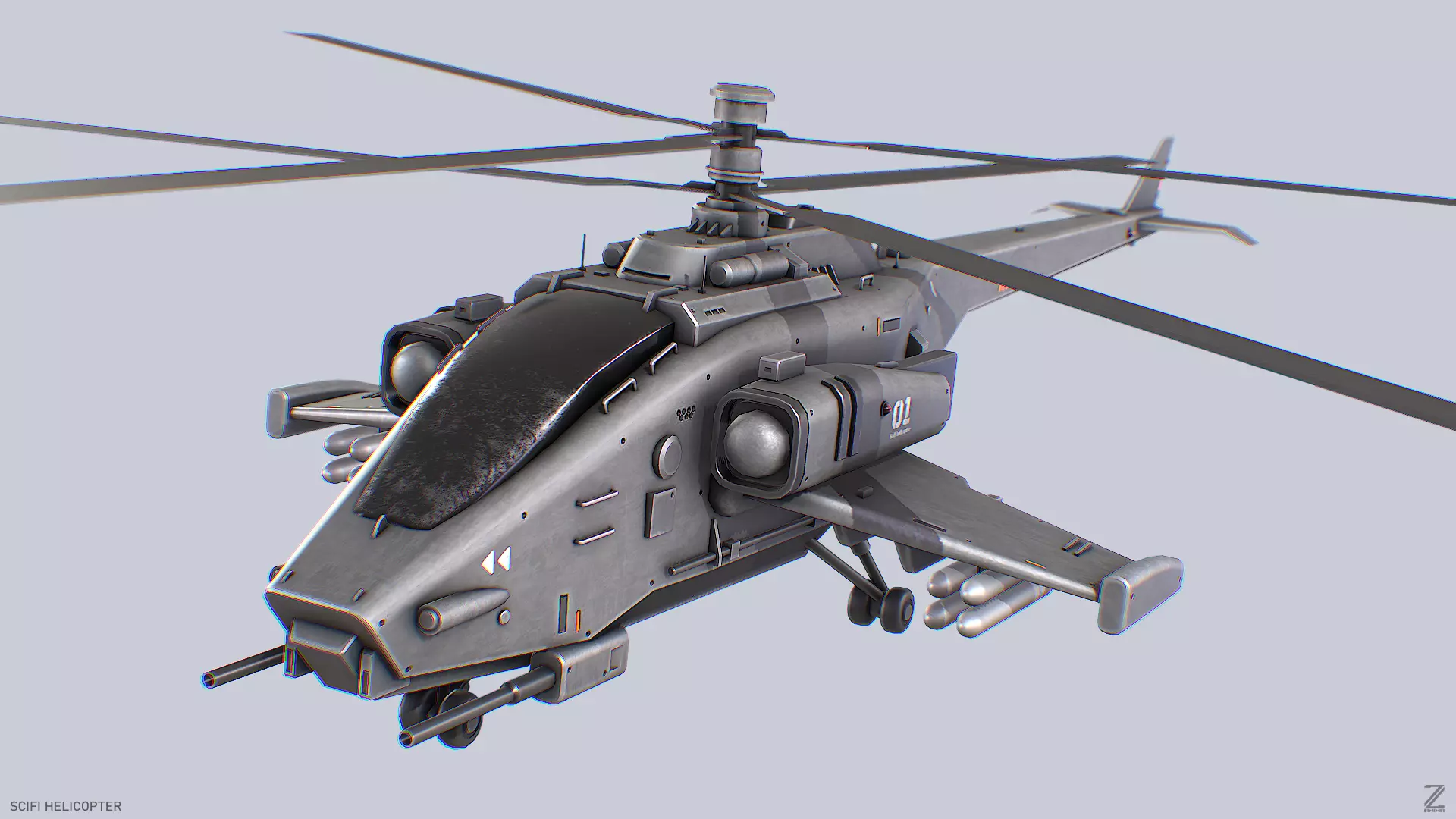 Scifi helicopter Low-poly 3D model_0