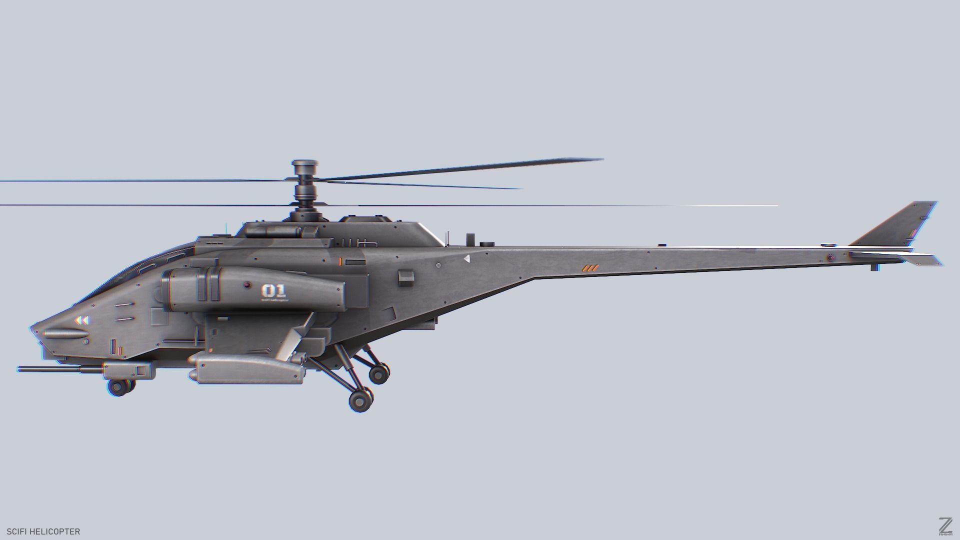 Scifi helicopter Low-poly 3D model_4