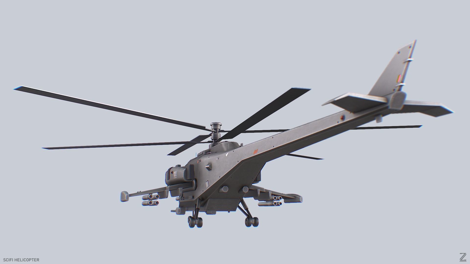 Scifi helicopter Low-poly 3D model_5