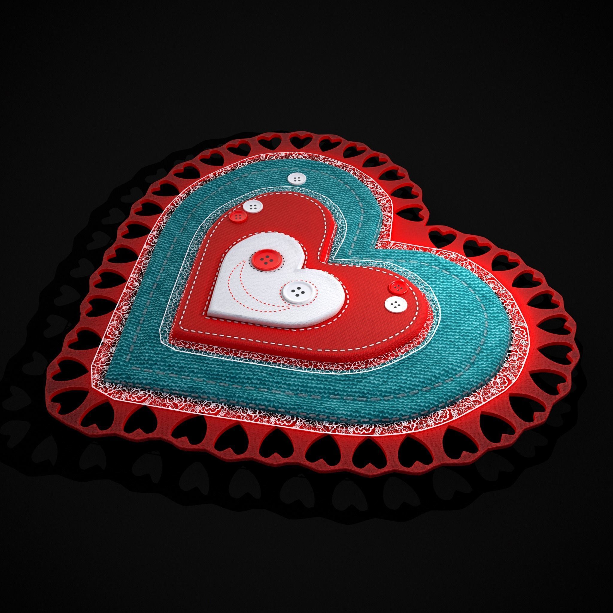 Valentines Fabric Heart Low-poly 3D model_11