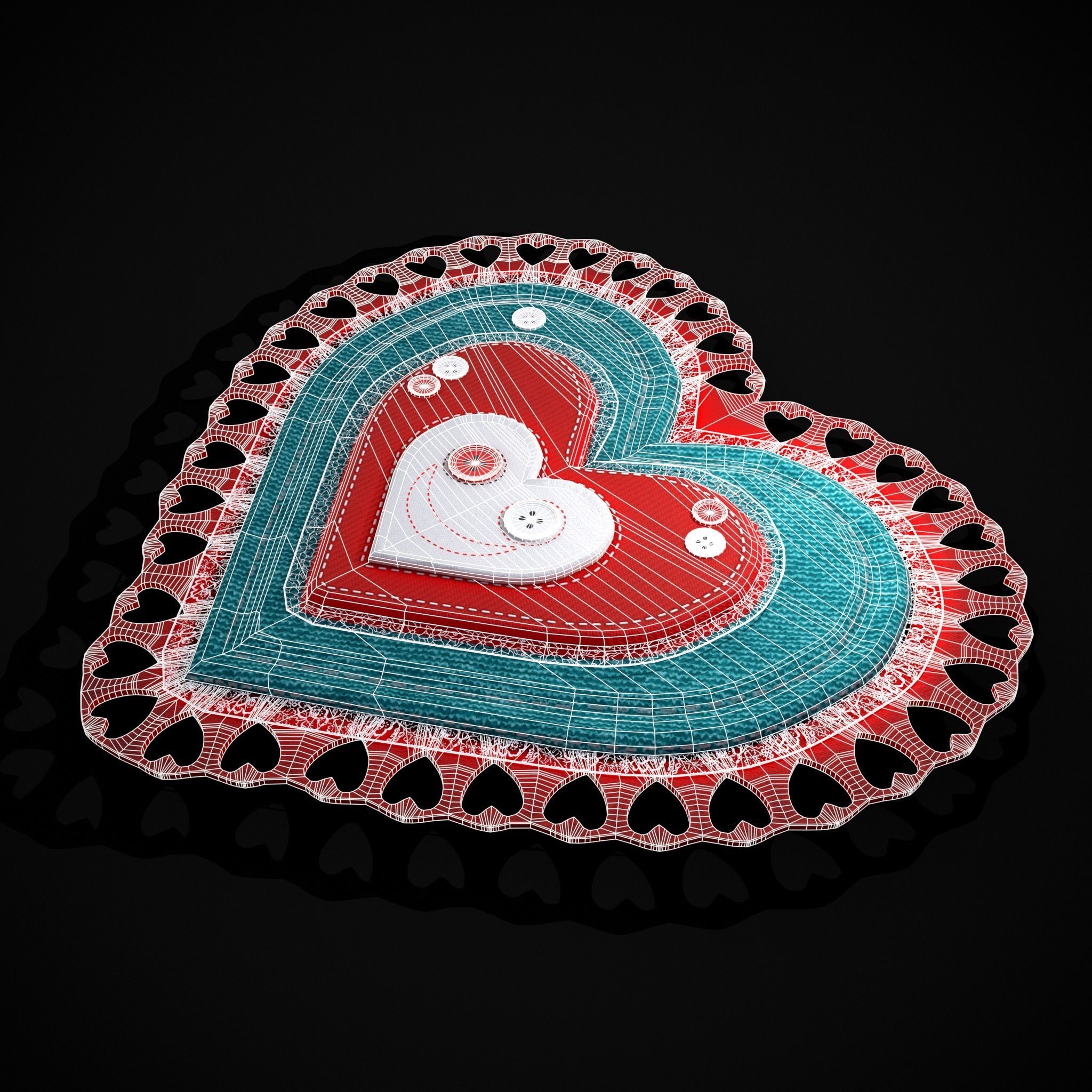 Valentines Fabric Heart Low-poly 3D model_12