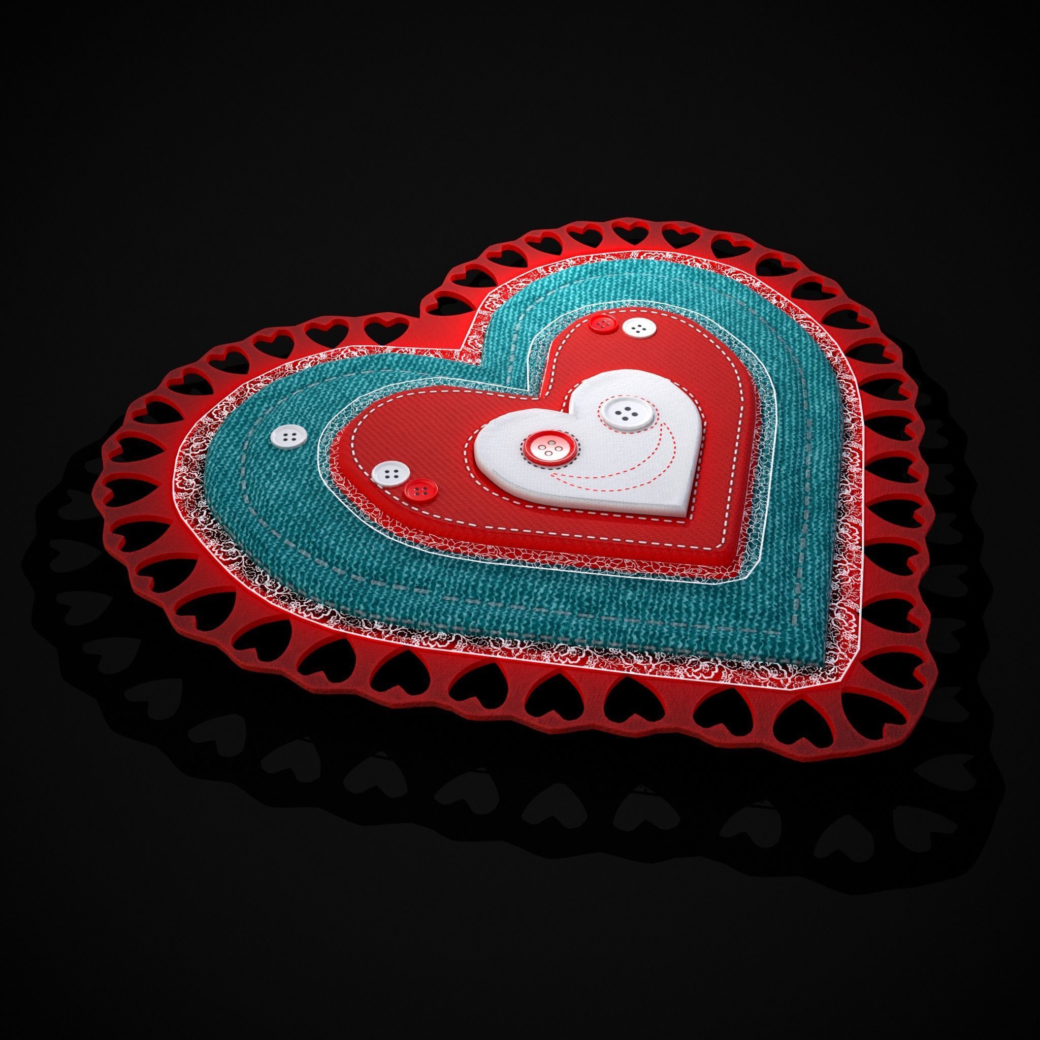 Valentines Fabric Heart Low-poly 3D model_13