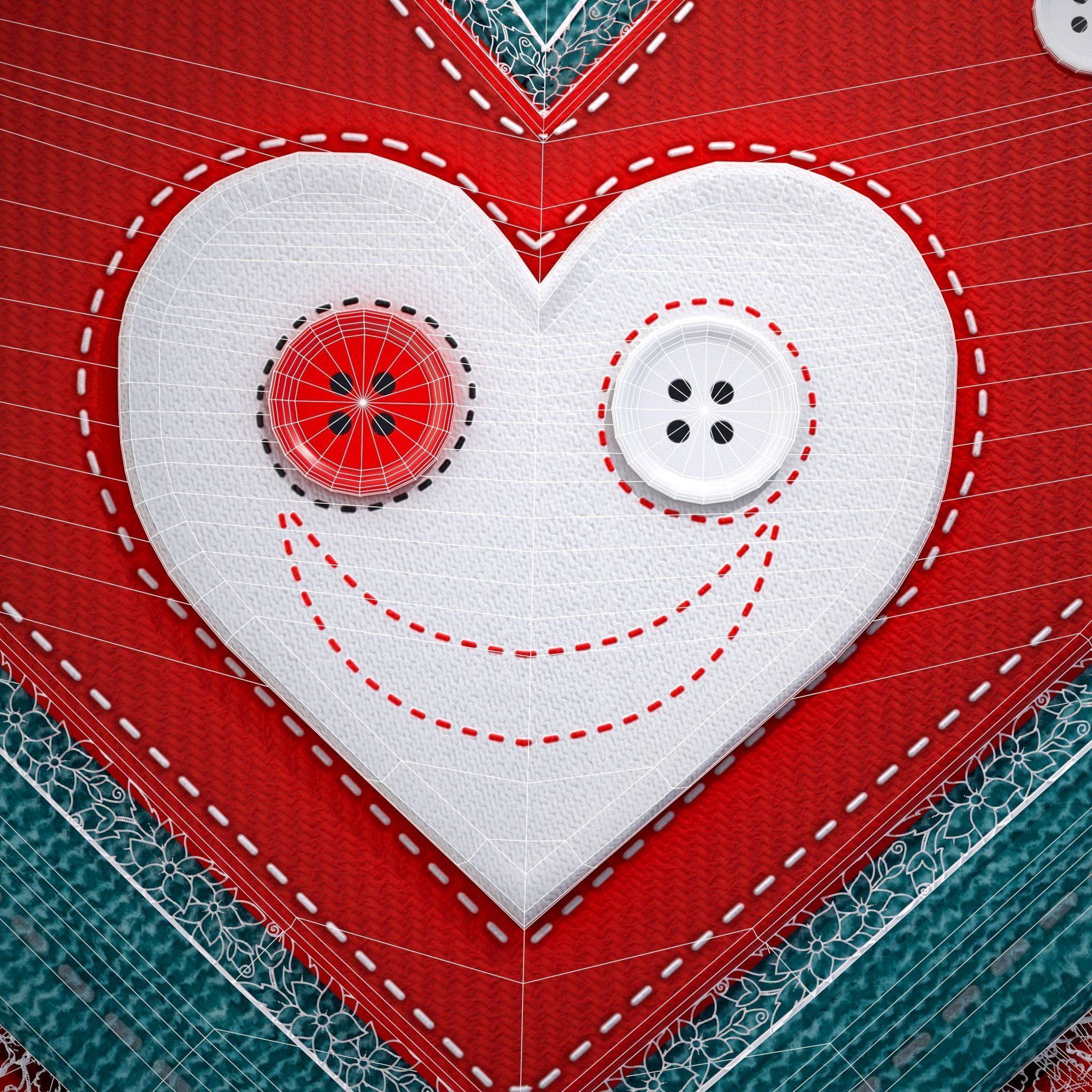 Valentines Fabric Heart Low-poly 3D model_6