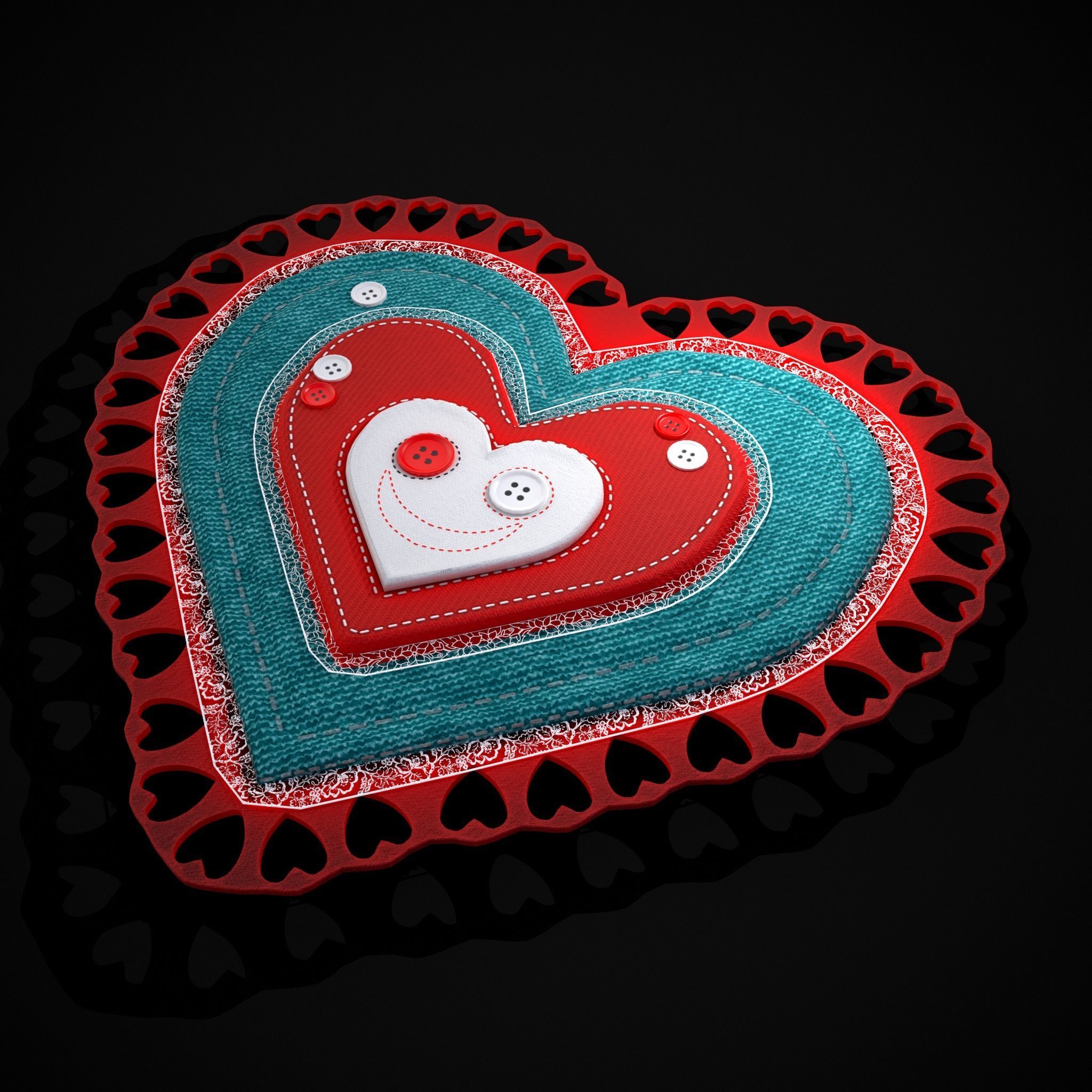 Valentines Fabric Heart Low-poly 3D model_21