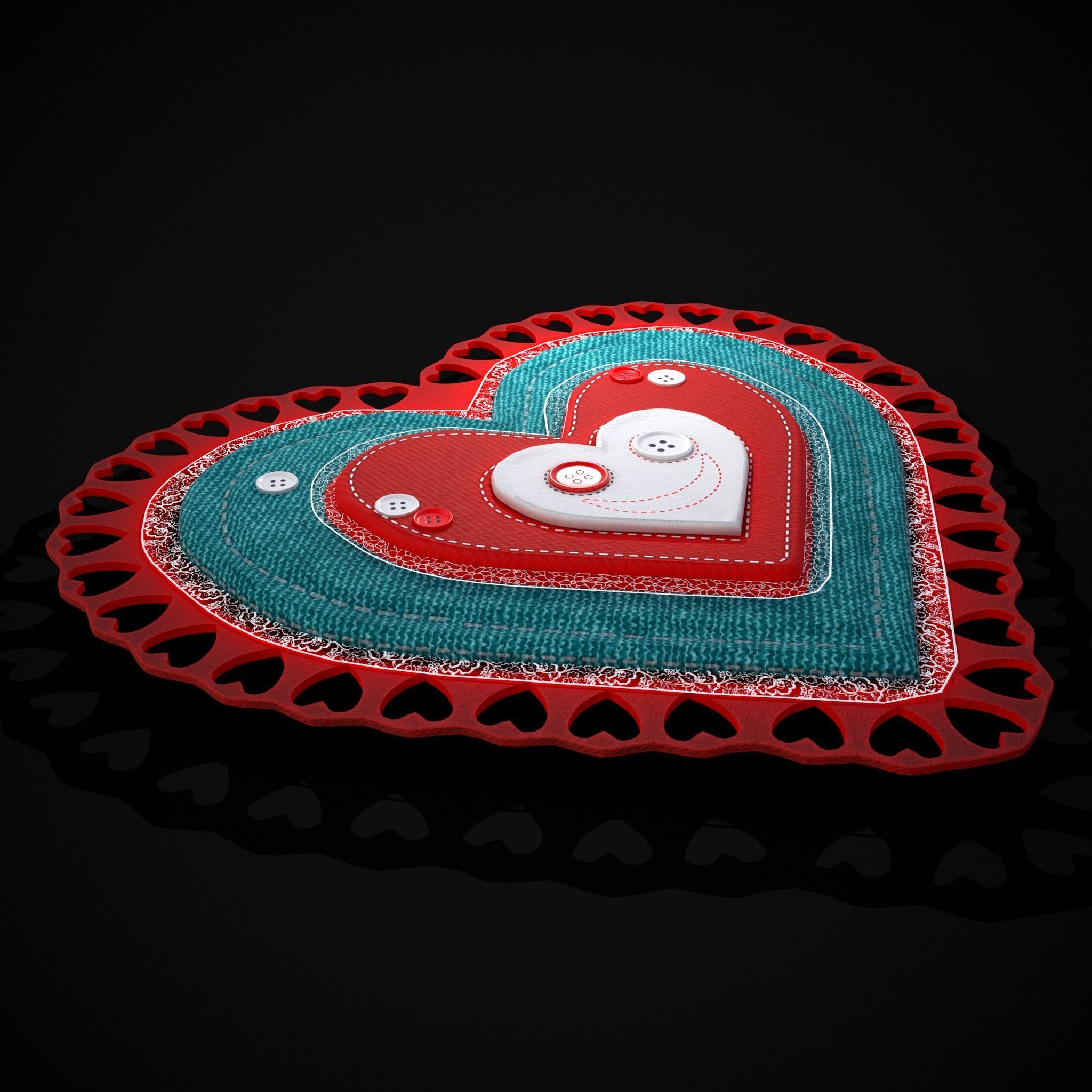 Valentines Fabric Heart Low-poly 3D model_9