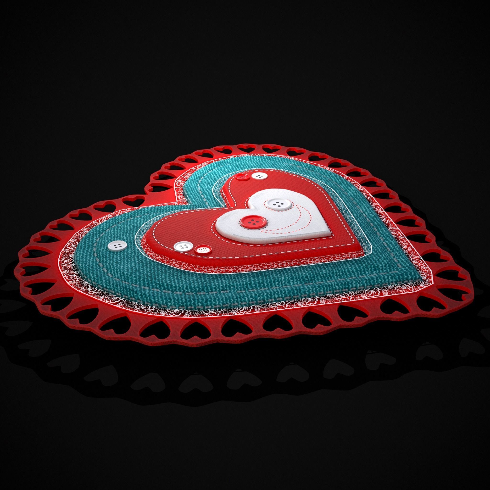 Valentines Fabric Heart Low-poly 3D model_3