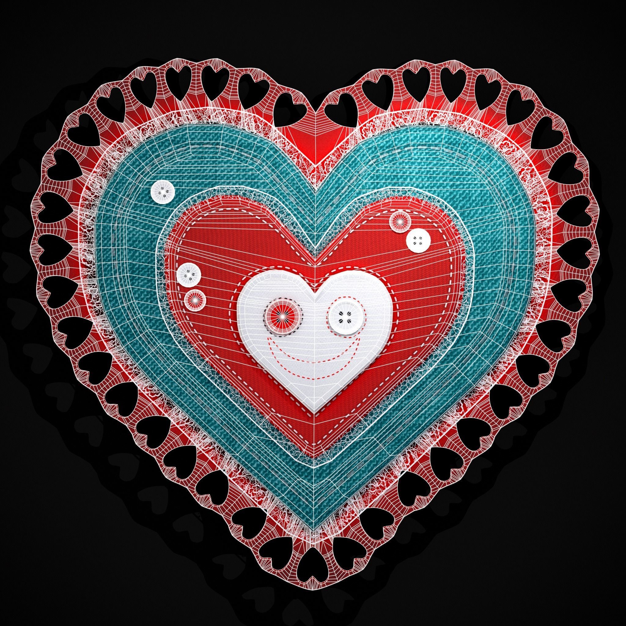 Valentines Fabric Heart Low-poly 3D model_20