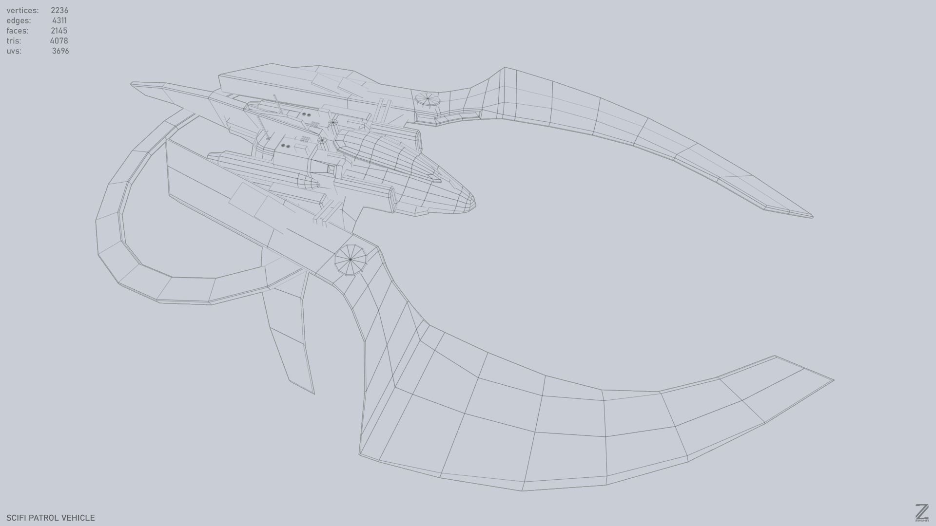 Scifi patrol vehicle Low-poly 3D model_15