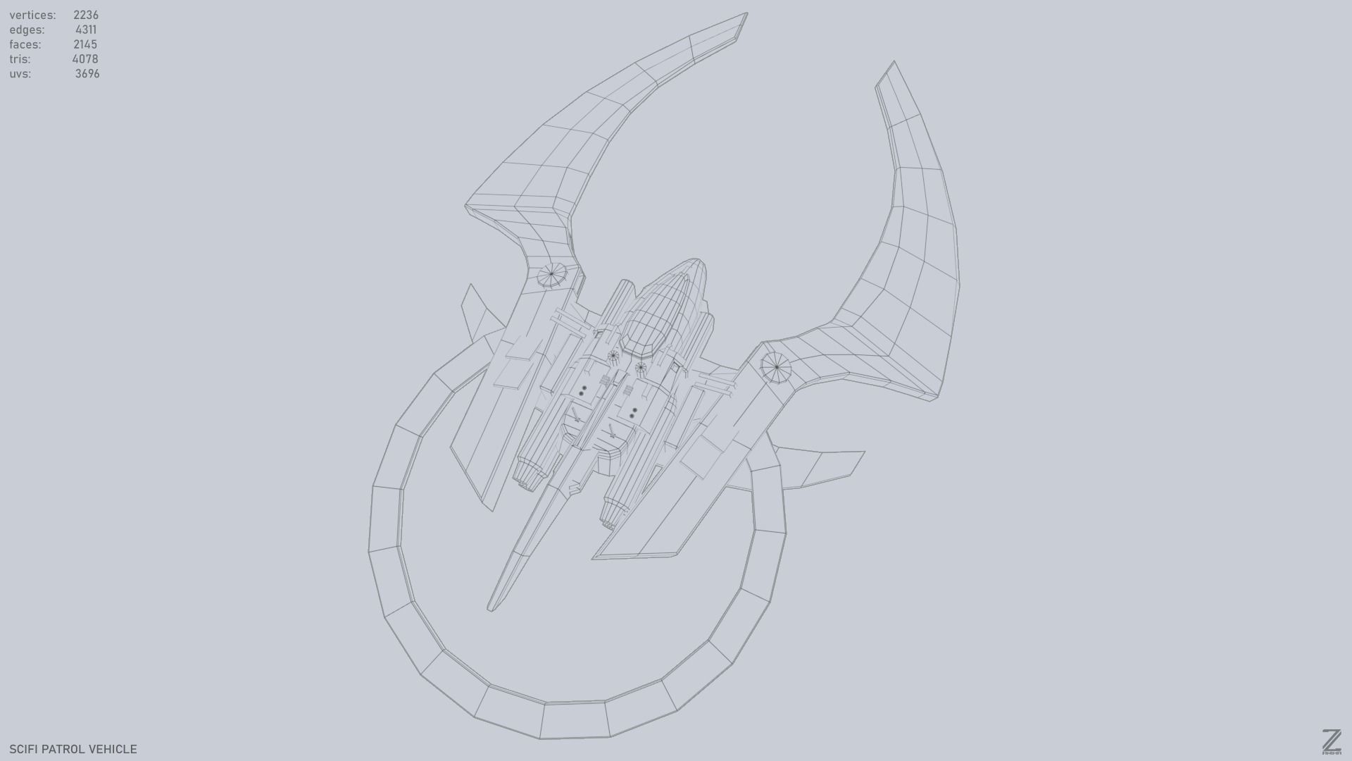 Scifi patrol vehicle Low-poly 3D model_13