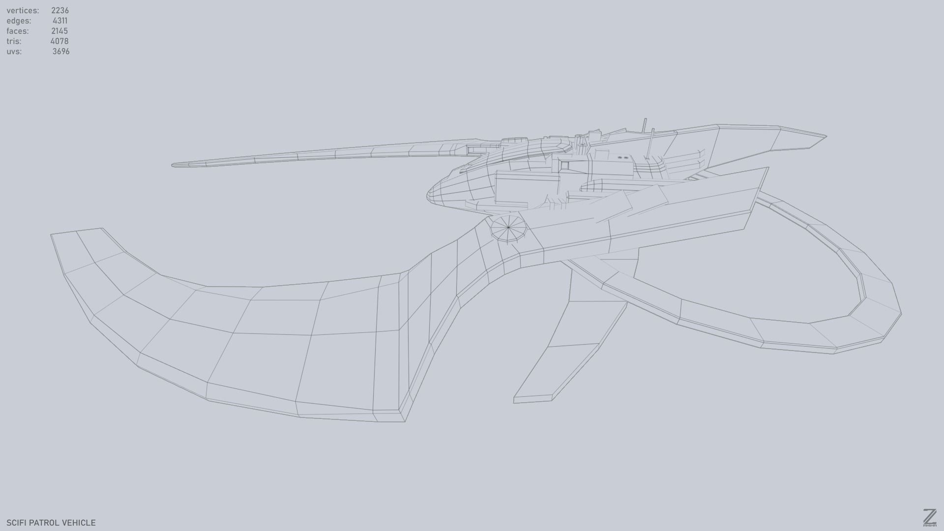 Scifi patrol vehicle Low-poly 3D model_10