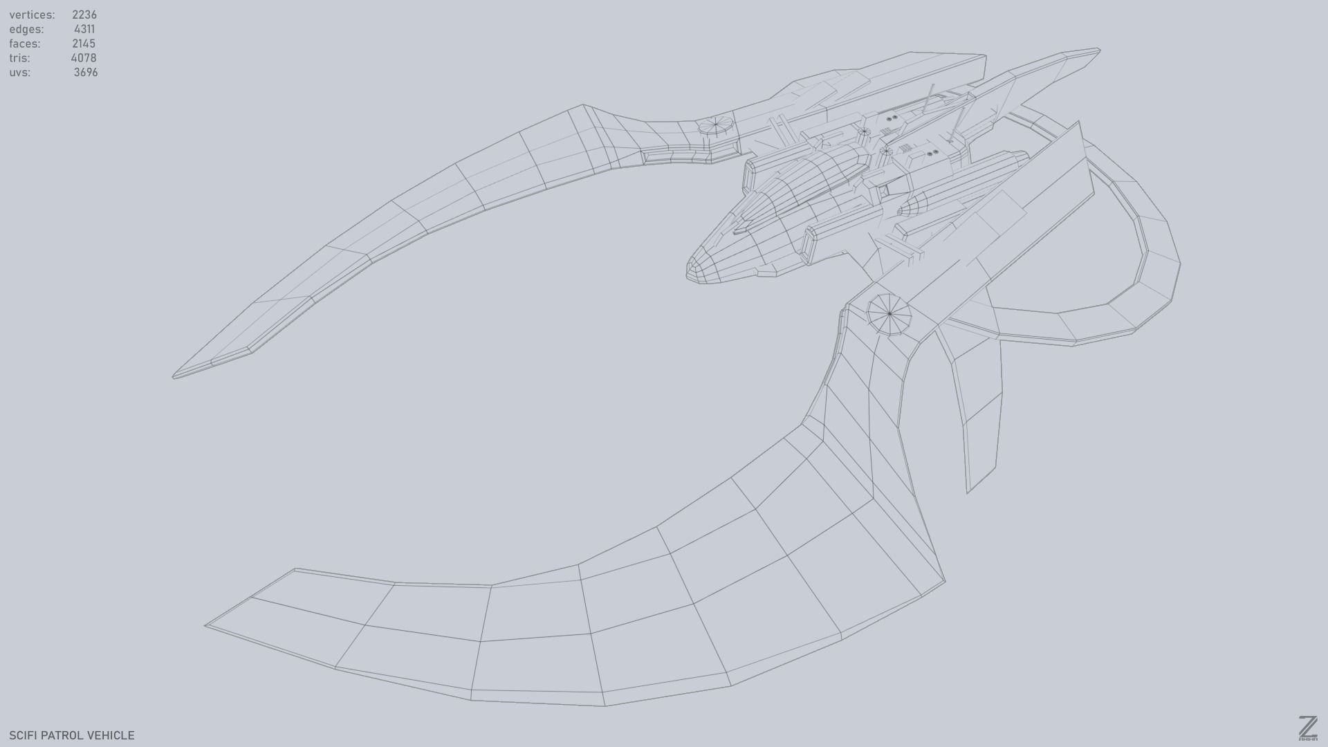 Scifi patrol vehicle Low-poly 3D model_9