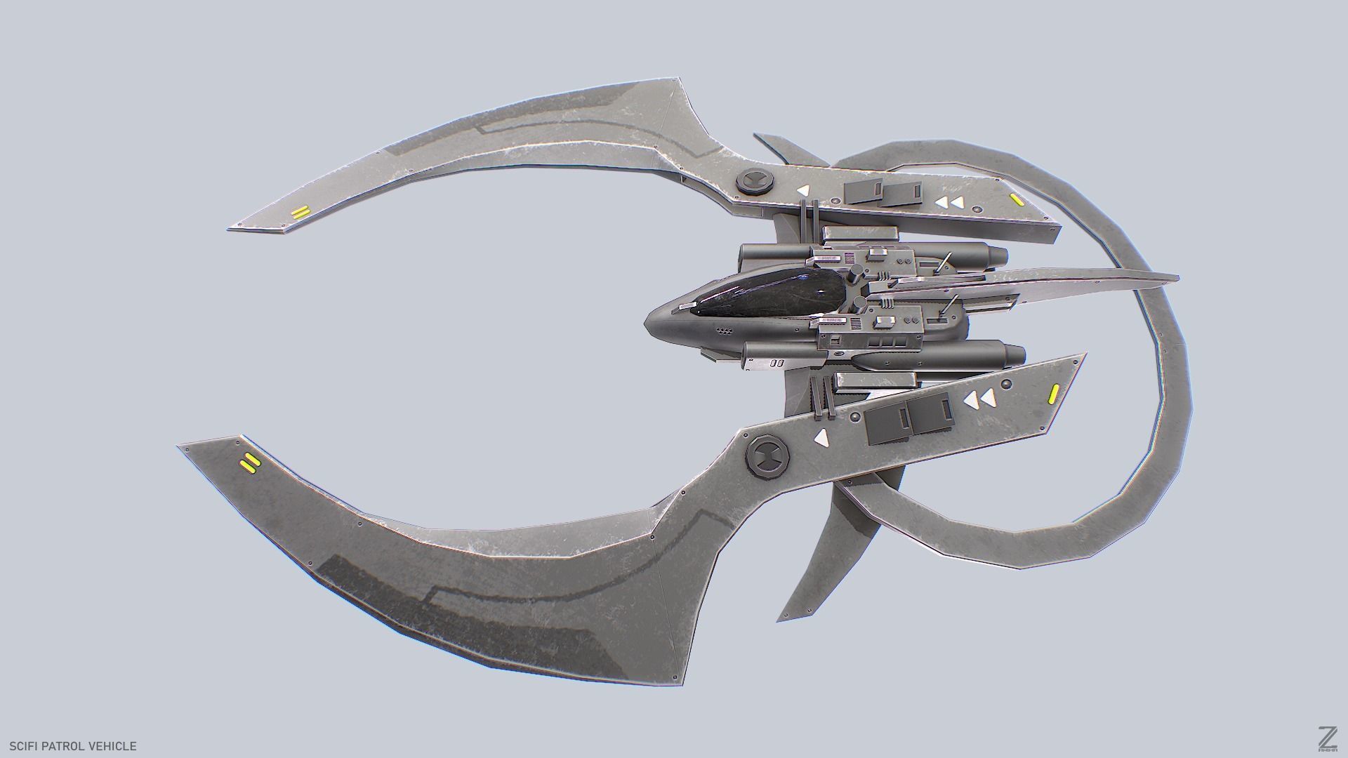 Scifi patrol vehicle Low-poly 3D model_2