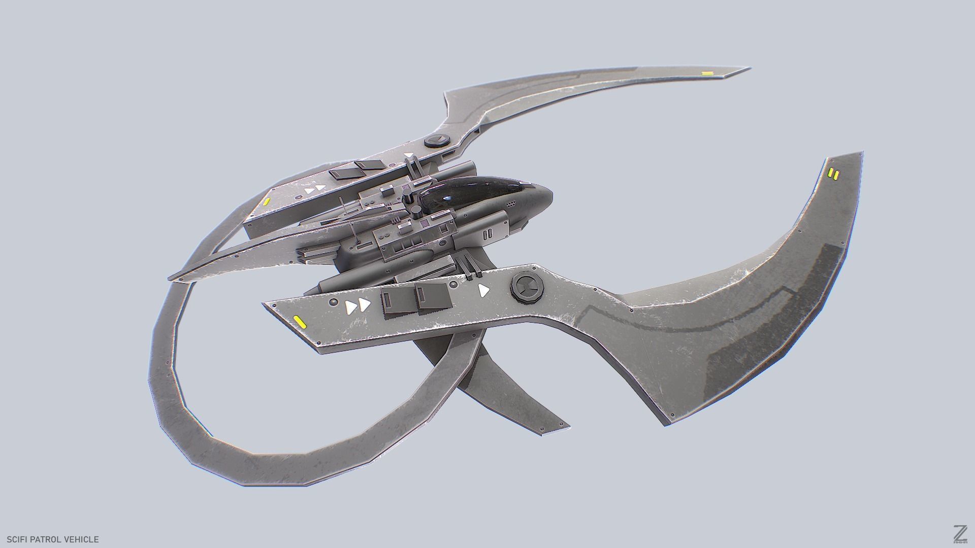 Scifi patrol vehicle Low-poly 3D model_5