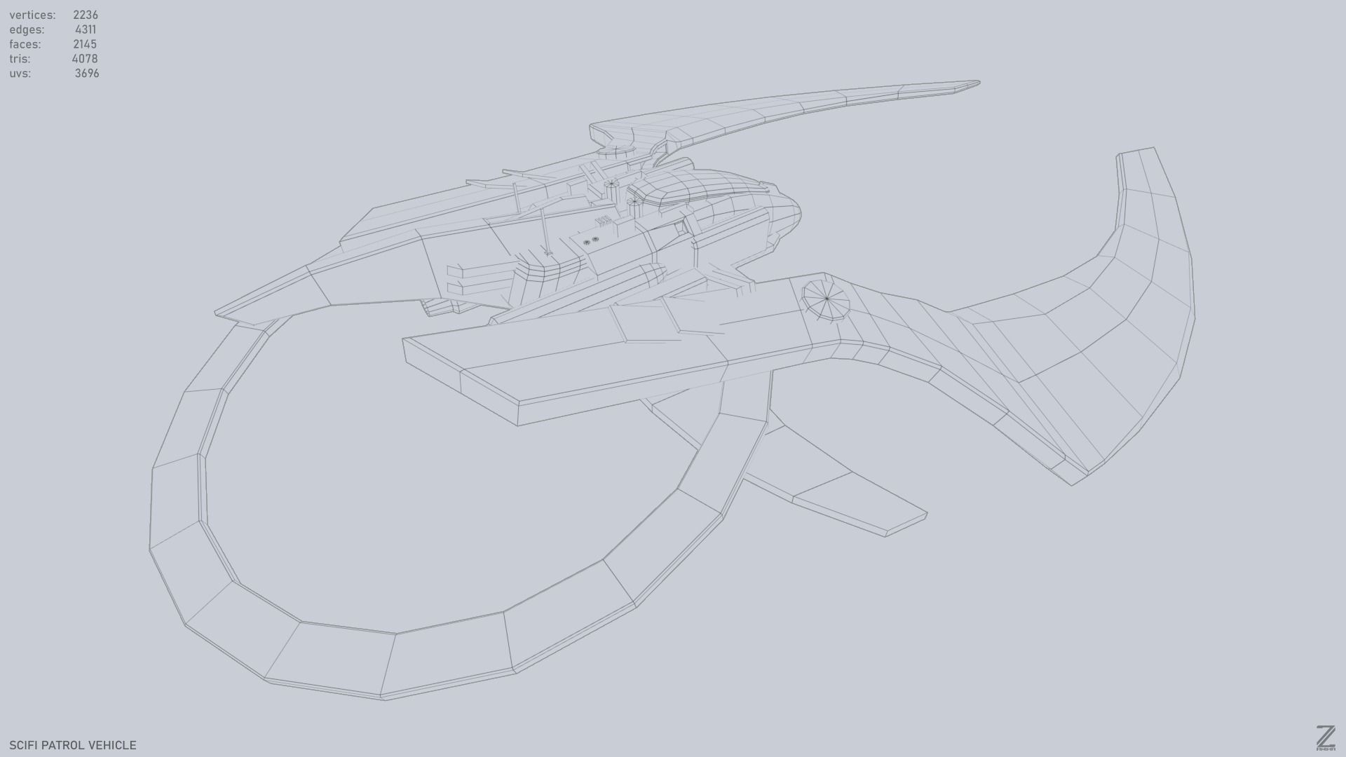 Scifi patrol vehicle Low-poly 3D model_14