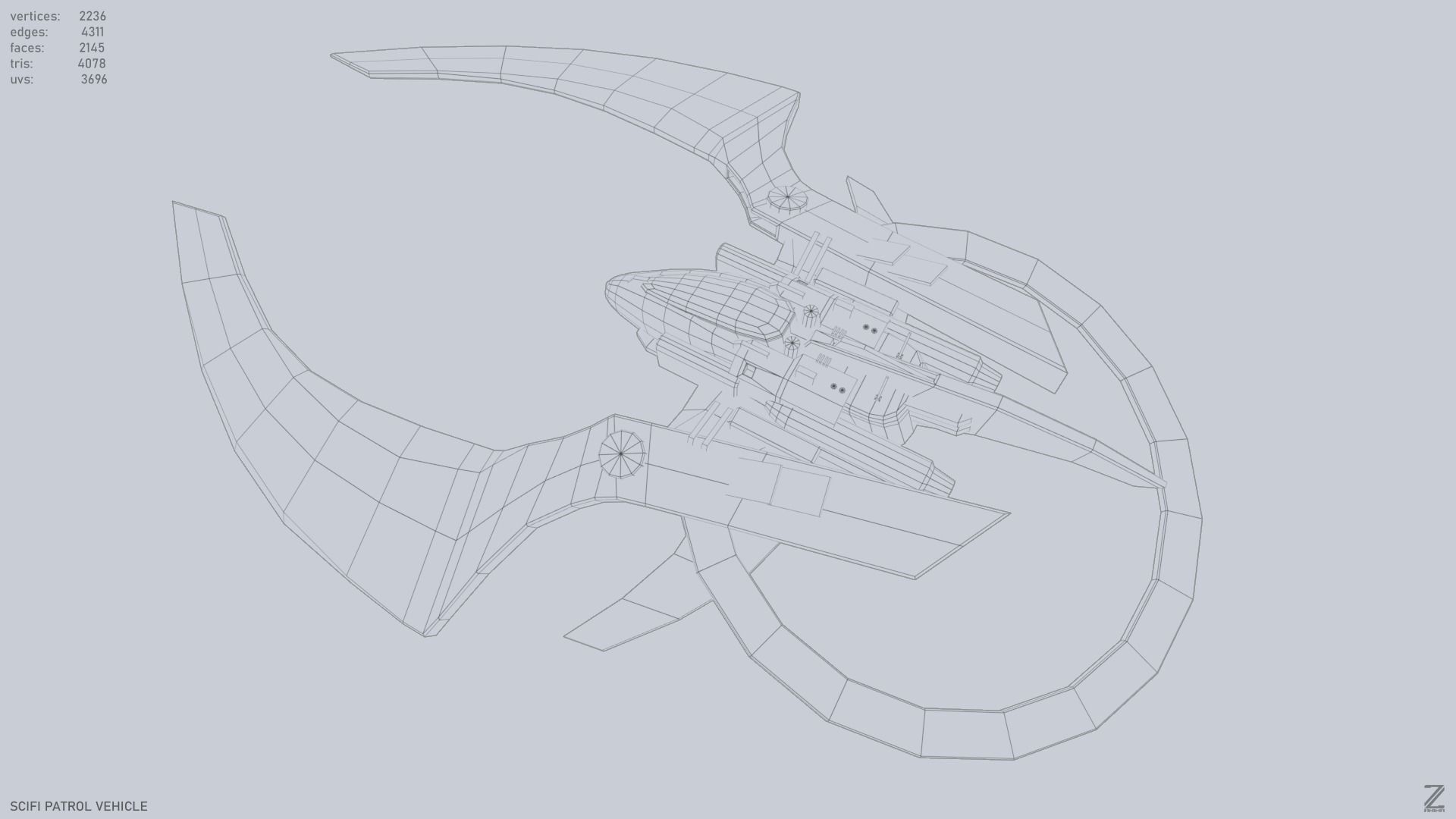 Scifi patrol vehicle Low-poly 3D model_11