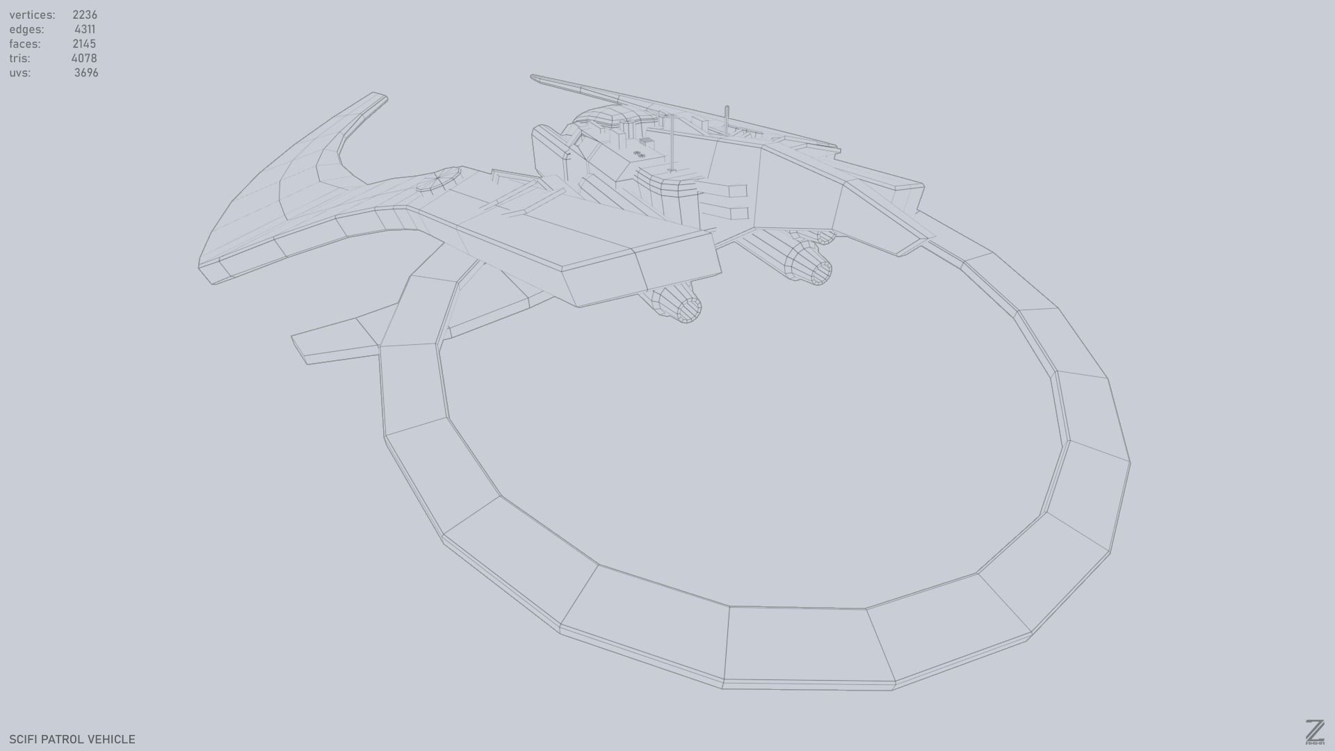 Scifi patrol vehicle Low-poly 3D model_12