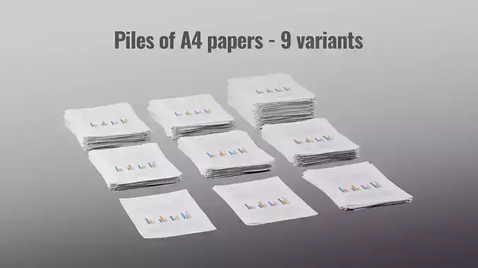 Piles of A4 papers - 9 variants 3D model