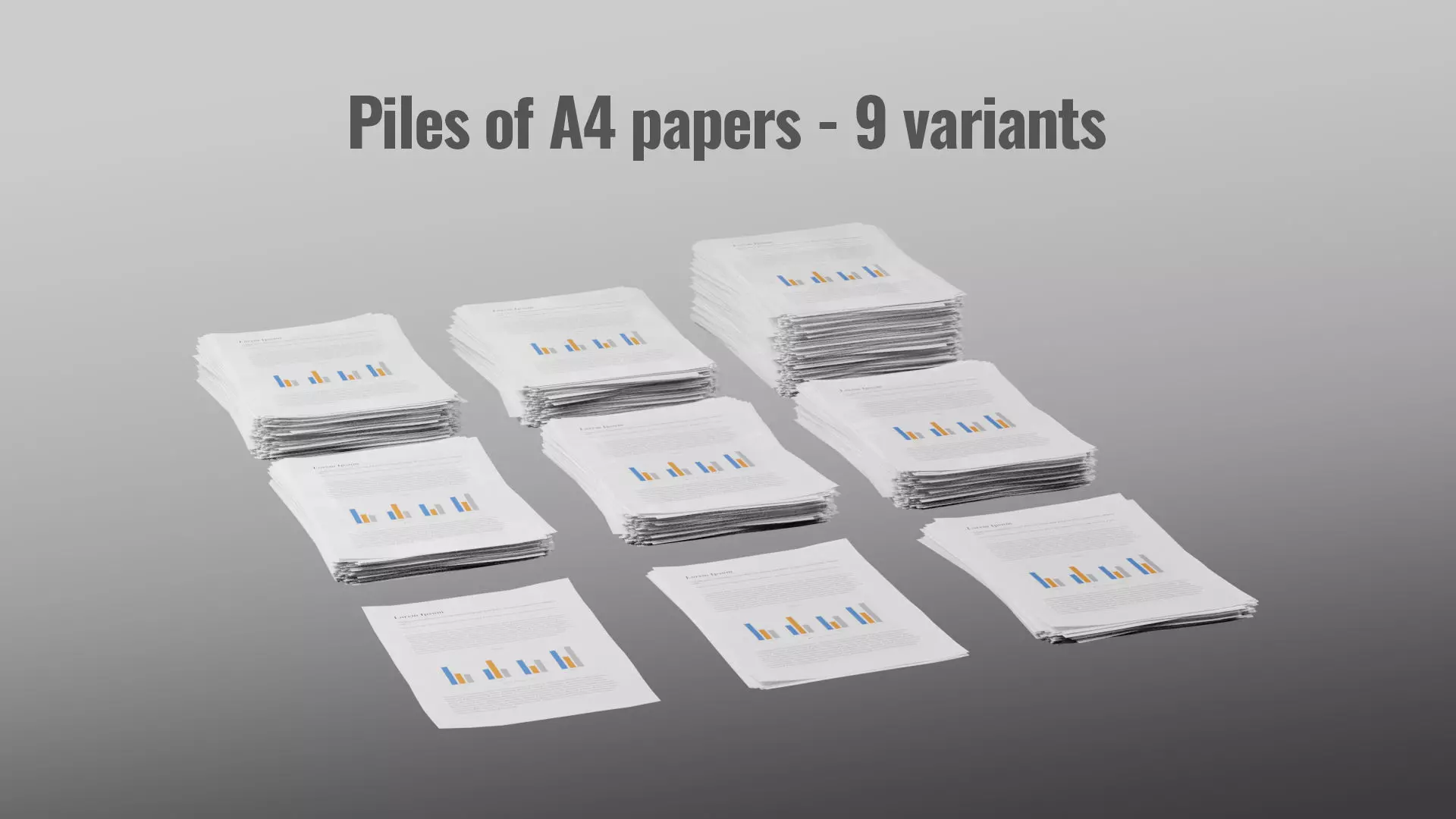 Piles of A4 papers - 9 variants 3D model_0
