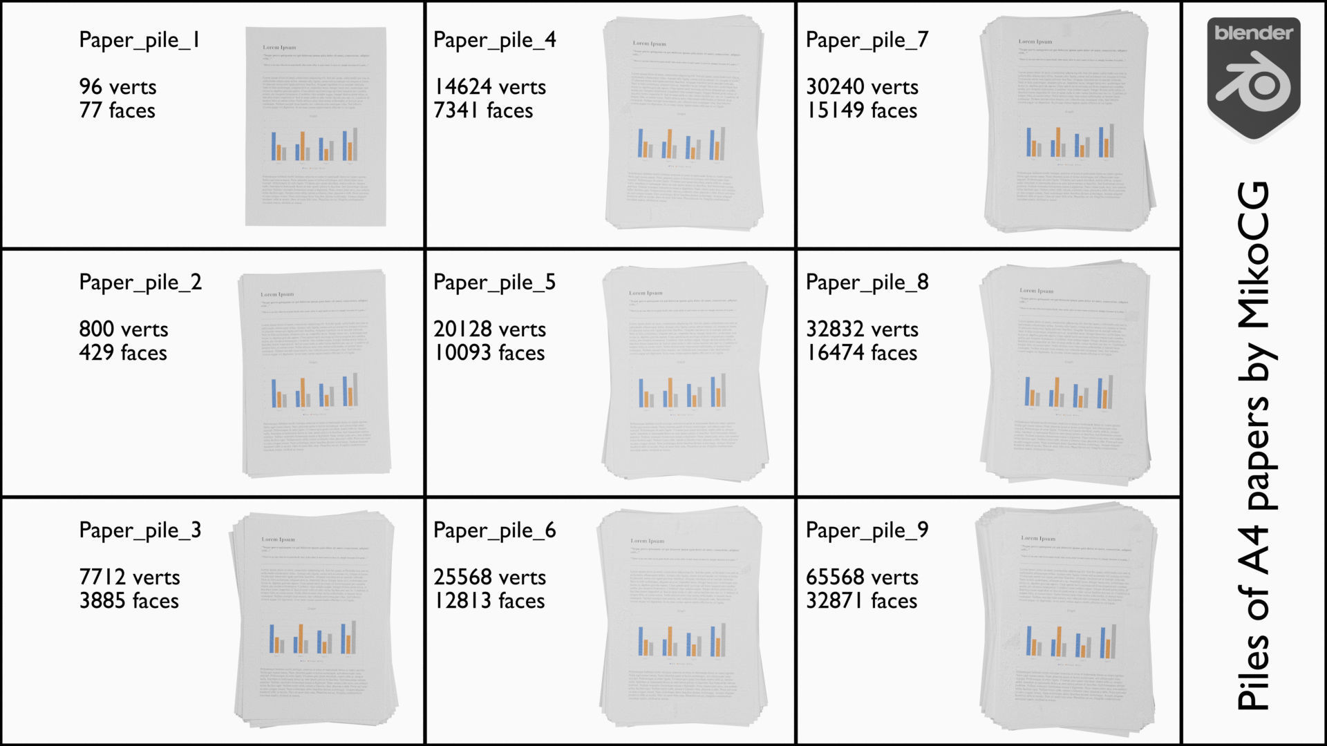 Piles of A4 papers - 9 variants 3D model_7