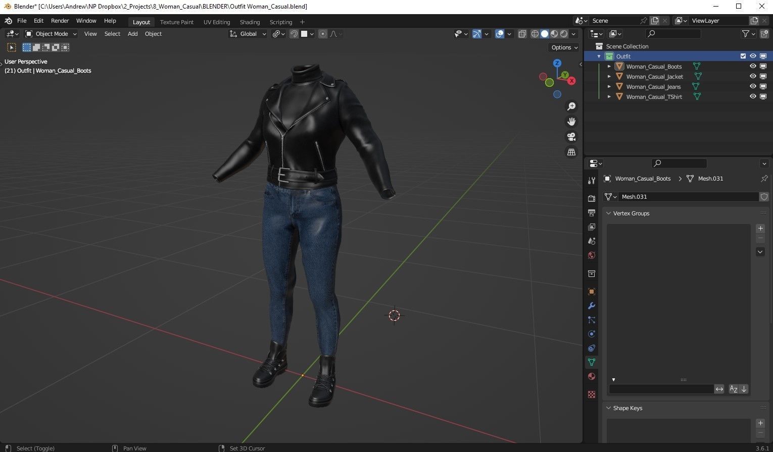 Female Casual Outfit 1 Low-poly 3D model_5