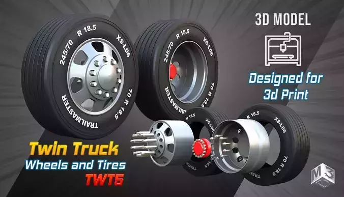 Twin Truck Wheels and Tires TWT5 3D print model