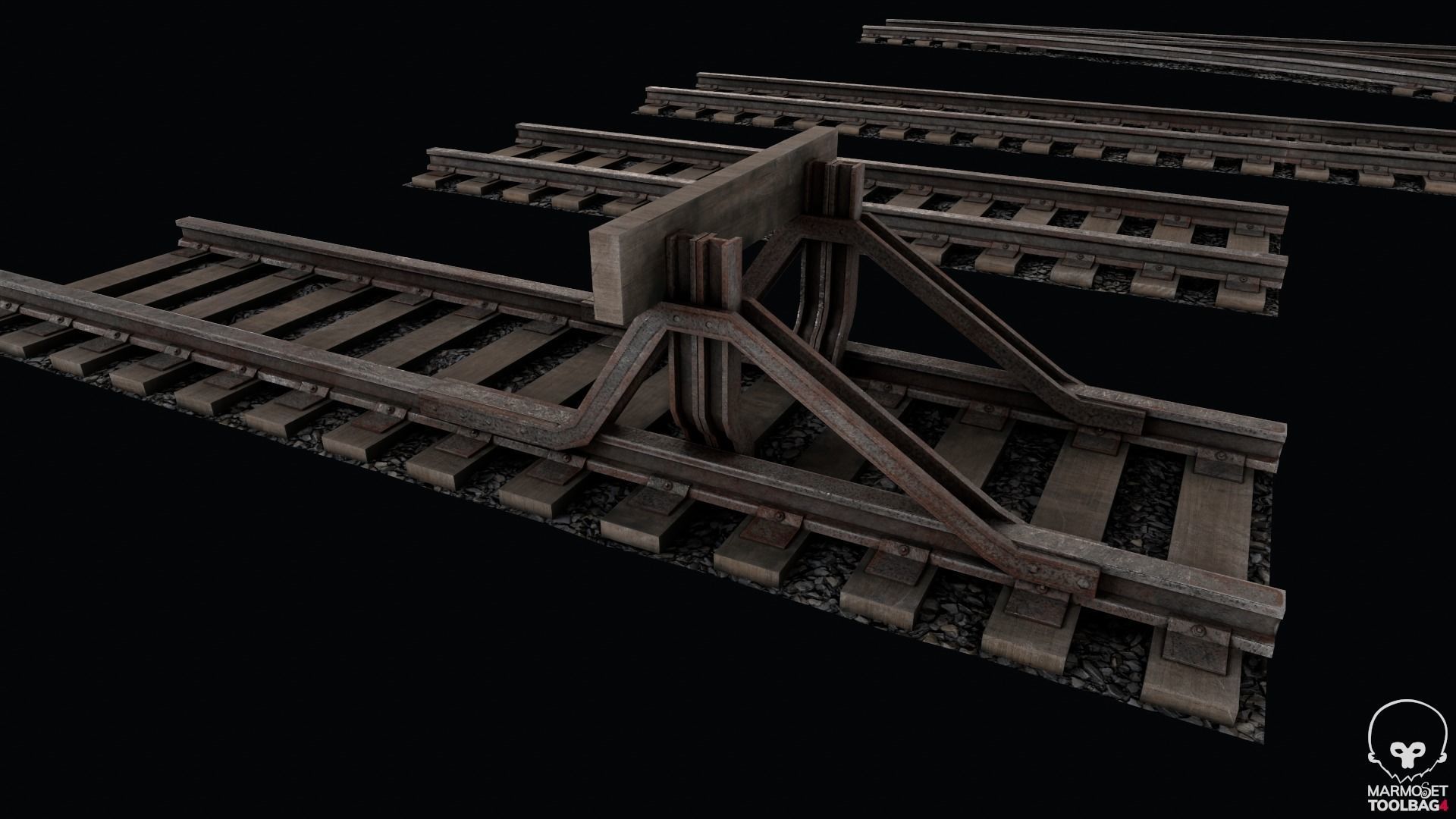 Old Modular Railway Tracks Low-poly 3D model_3