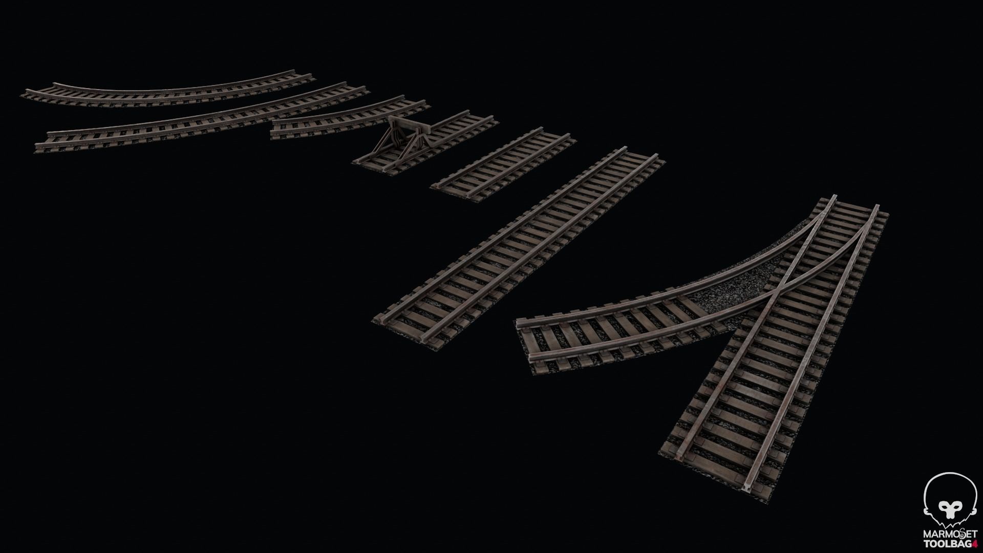 Old Modular Railway Tracks Low-poly 3D model_8