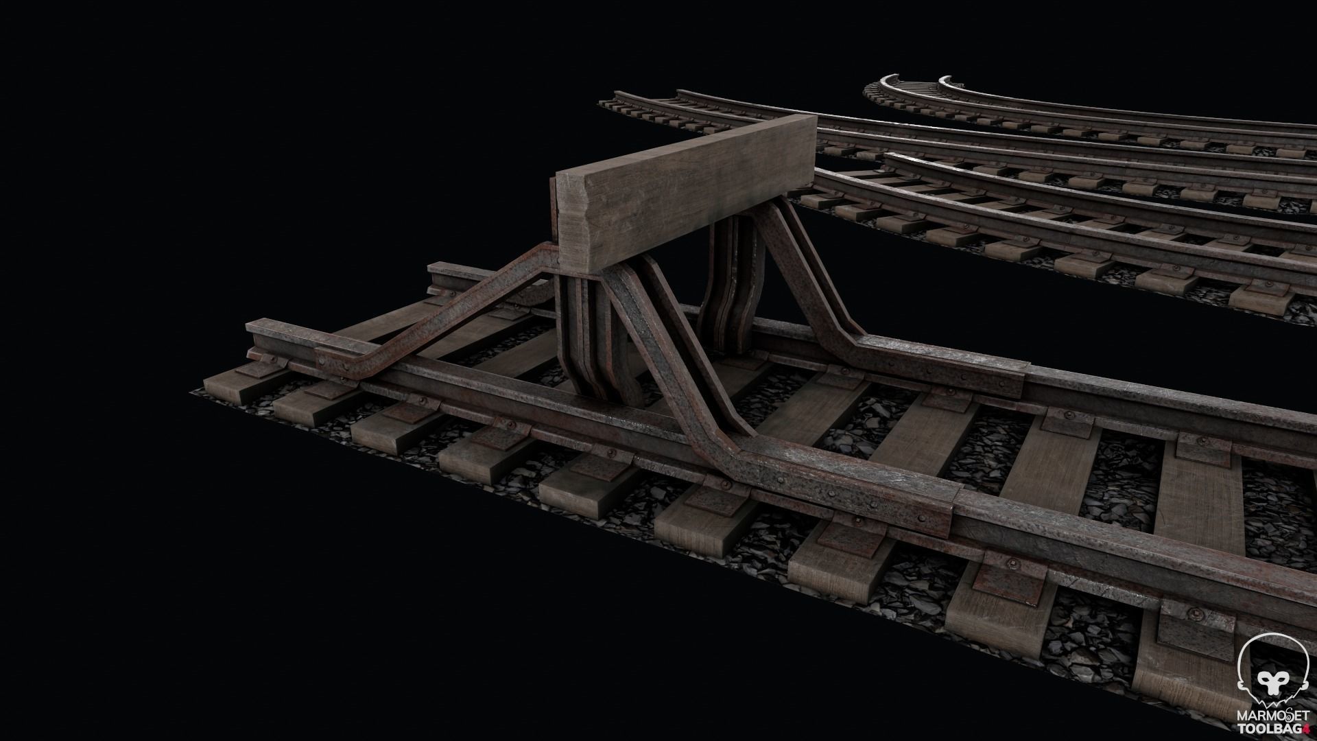 Old Modular Railway Tracks Low-poly 3D model_6