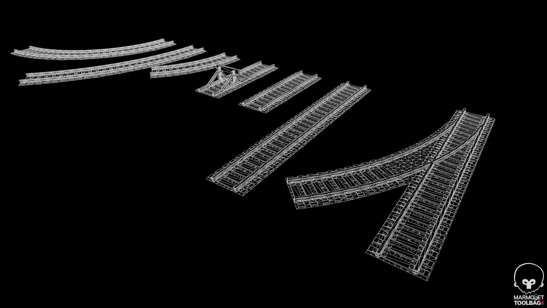 Old Modular Railway Tracks Low-poly 3D model_10