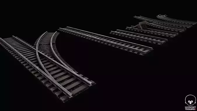 Old Modular Railway Tracks Low-poly 3D model
