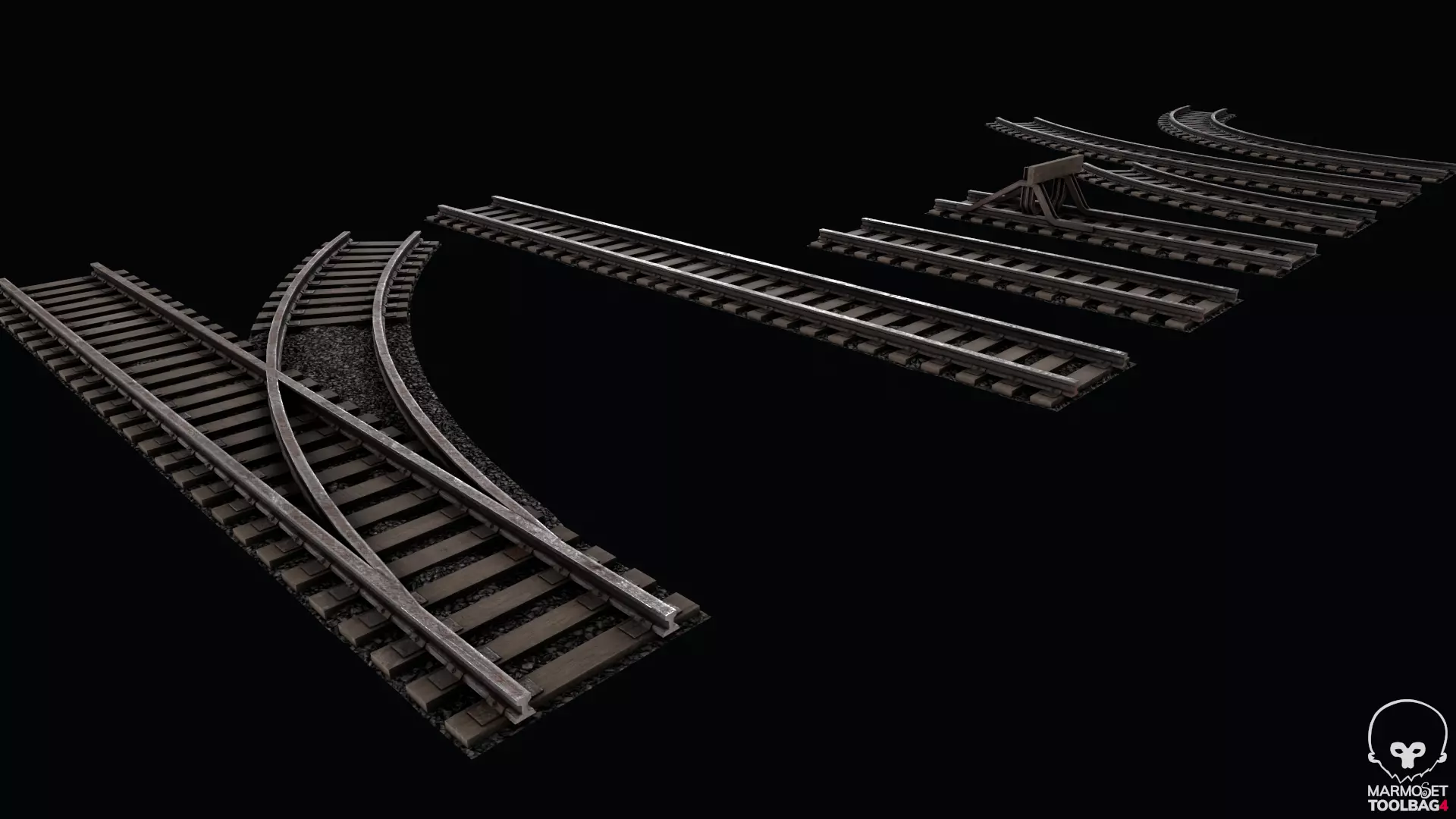 Old Modular Railway Tracks Low-poly 3D model_0