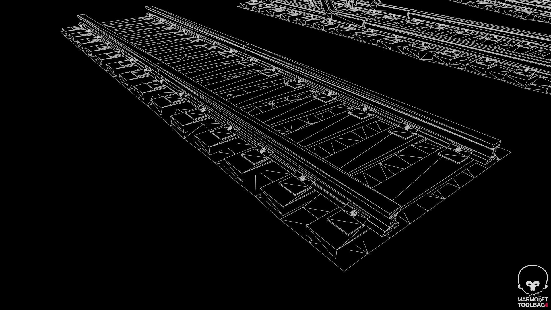 Old Modular Railway Tracks Low-poly 3D model_15