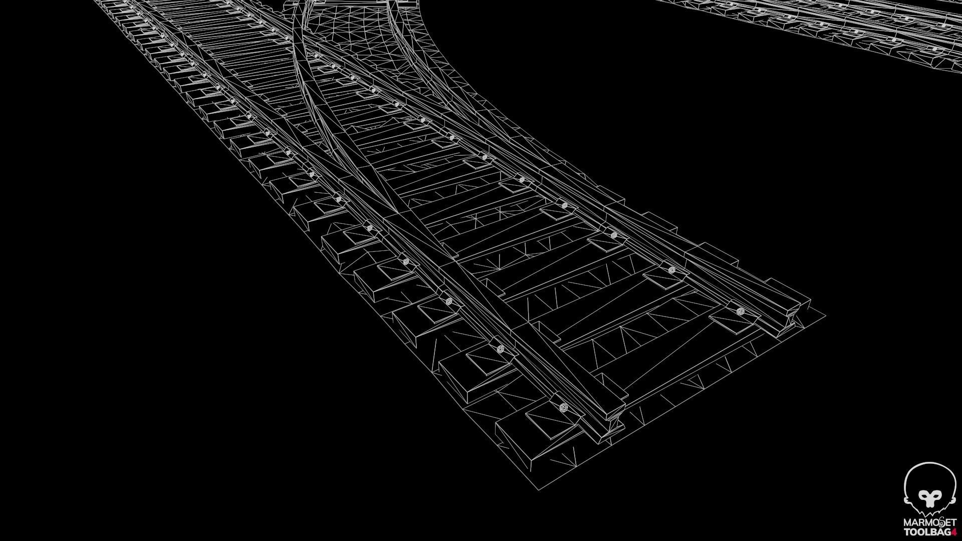 Old Modular Railway Tracks Low-poly 3D model_13