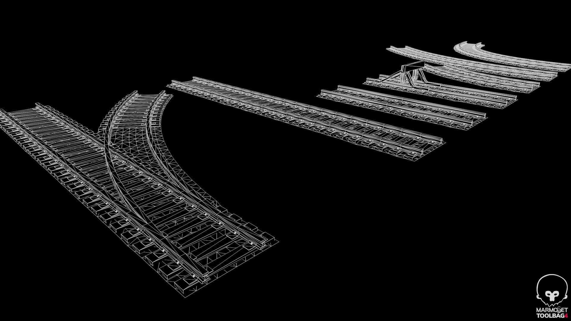 Old Modular Railway Tracks Low-poly 3D model_12