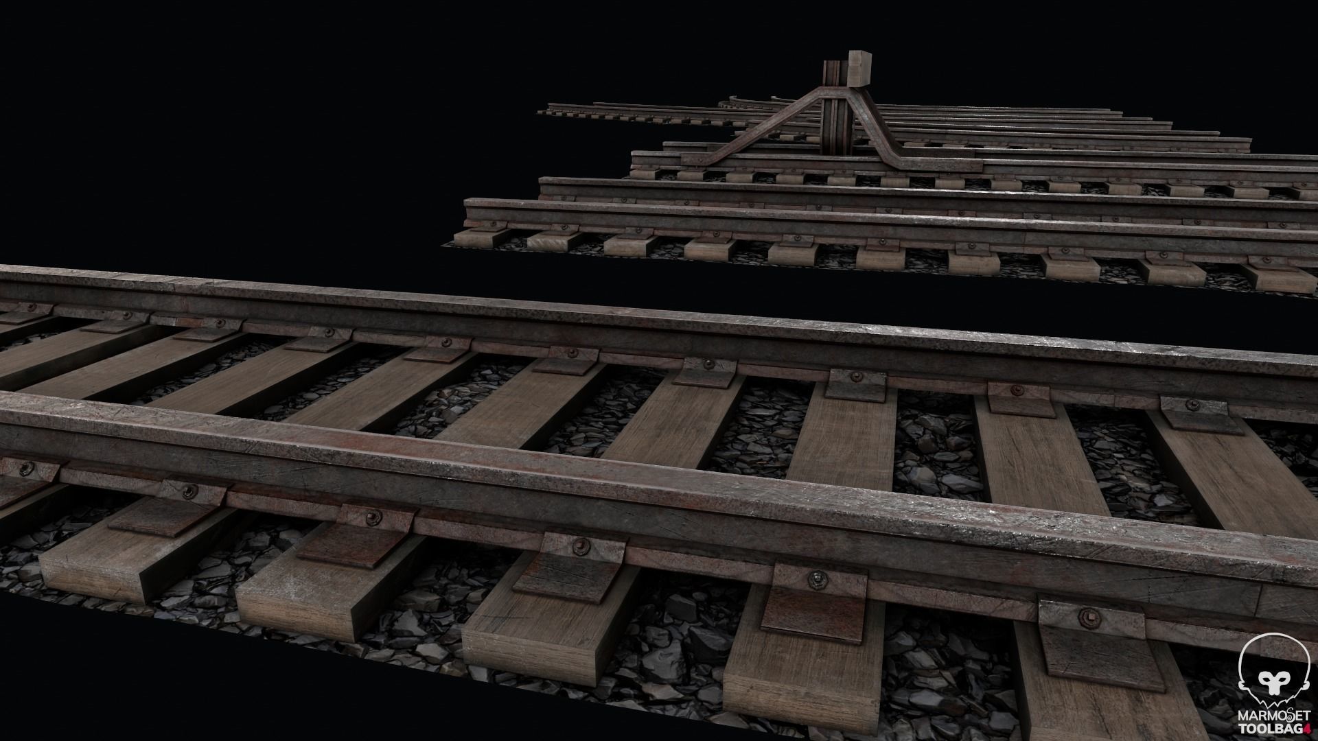 Old Modular Railway Tracks Low-poly 3D model_7