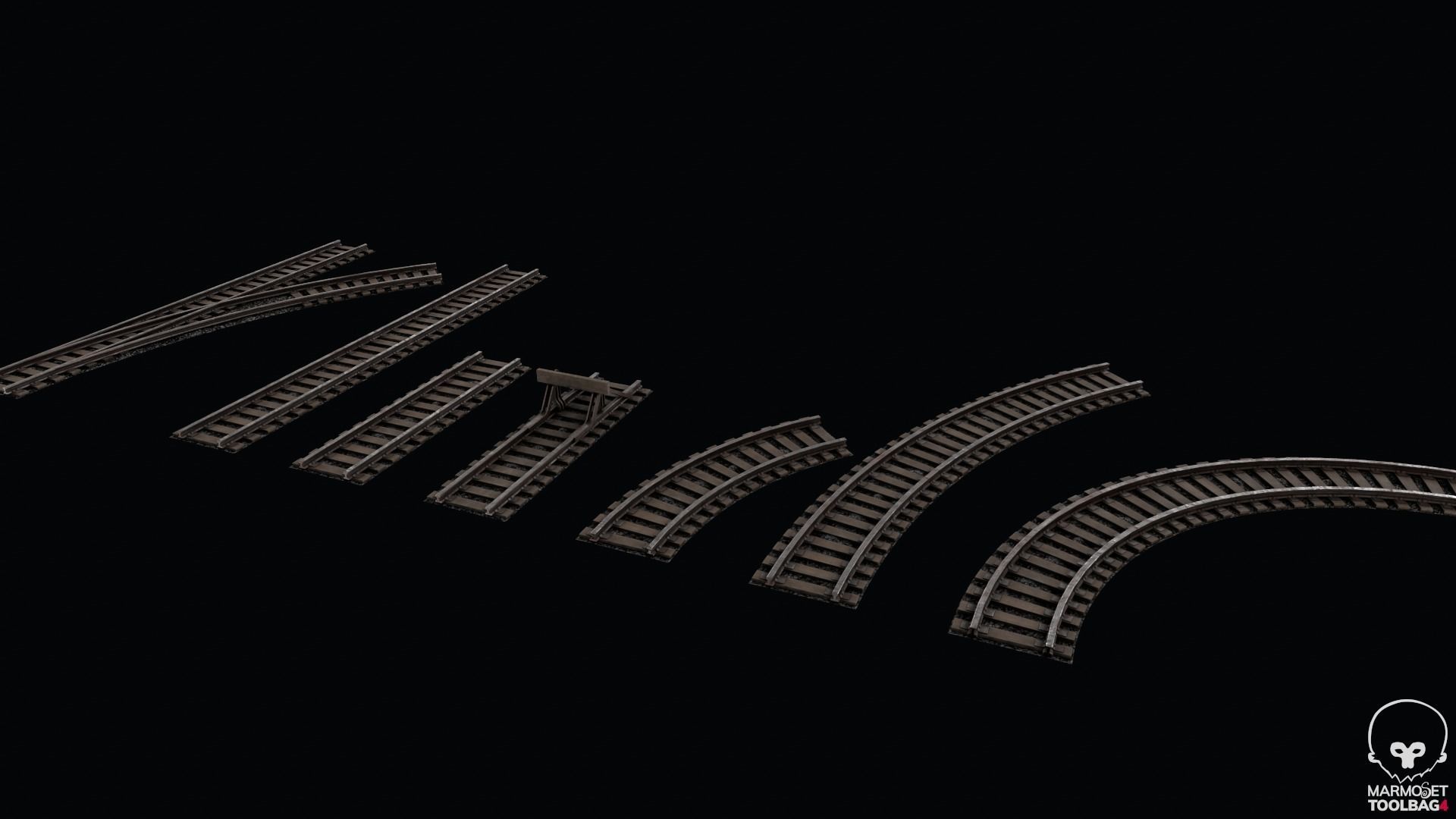 Old Modular Railway Tracks Low-poly 3D model_1