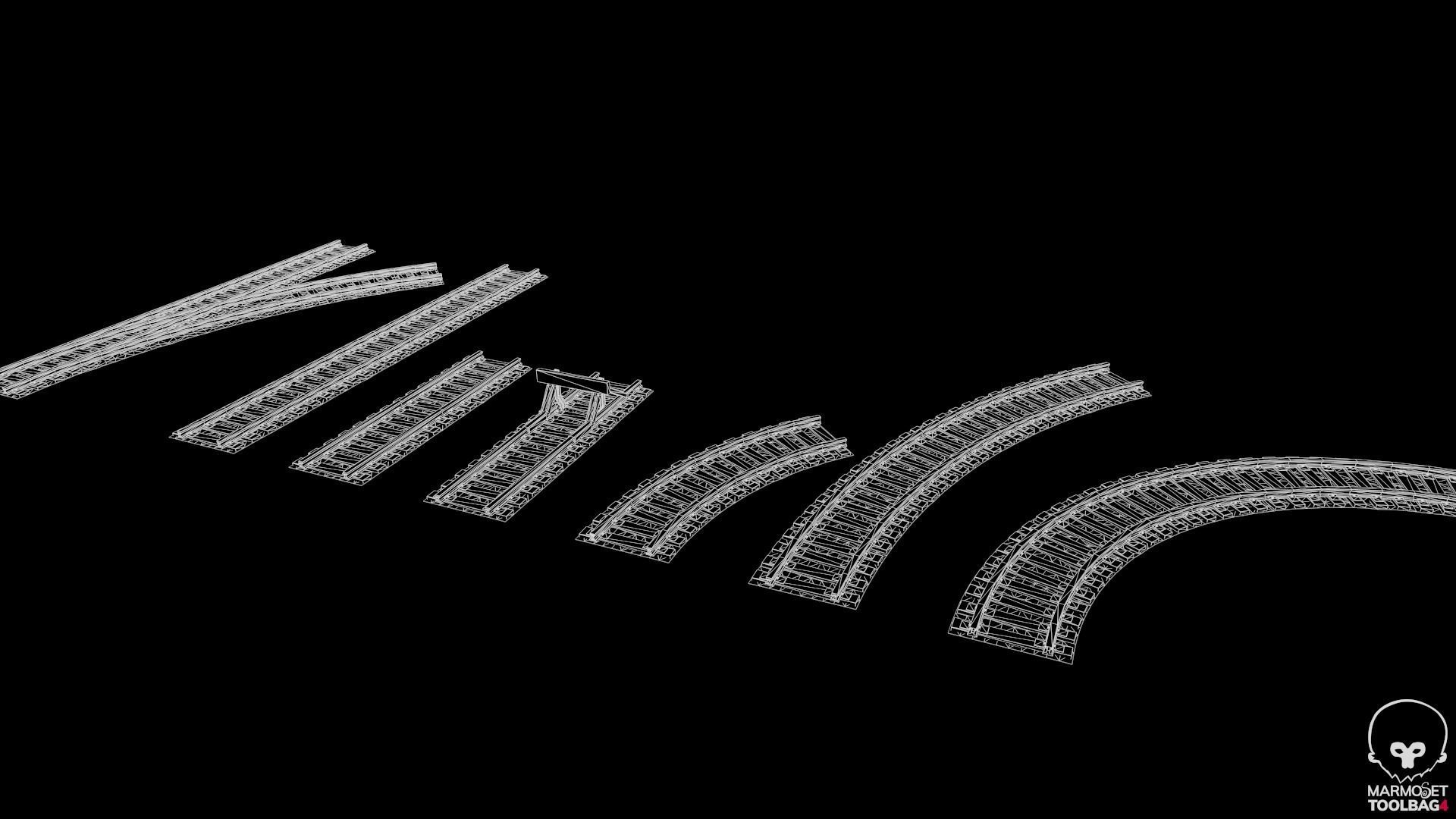 Old Modular Railway Tracks Low-poly 3D model_11