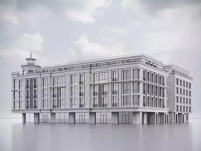 Residential Building with a Tower 008 3D model