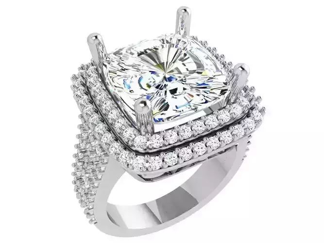 Cushion Double Halo Wide Ring 3815