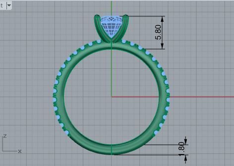 Peg Setting Cushion Cut Diamond Ring 3828 3D print model_5