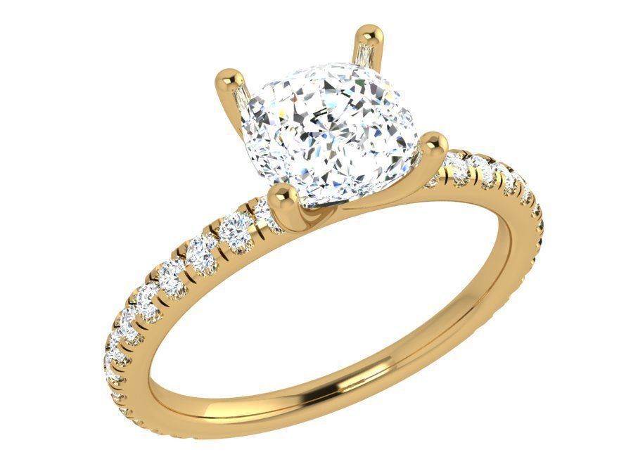 Peg Setting Cushion Cut Diamond Ring 3828 3D print model_1