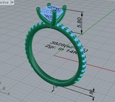 Peg Setting Cushion Cut Diamond Ring 3828 3D print model_7